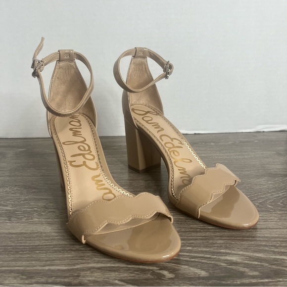 Sam Edelman Shoes - Sam Edelman Odila Nude Tan Leather Scalloped Block Heel 7.5 Ankle Strap Sandals